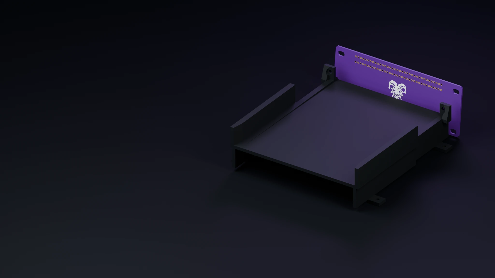 Product visualization of the NES connector board and printed tray, based on the working prototype